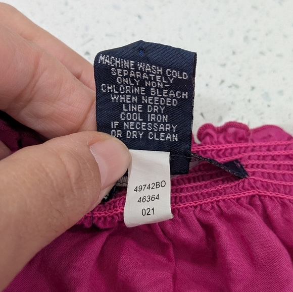 Boston Proper Pink Cotton Top Blouse Floral Embroidery Smocked Ruffle Spring 4 - Picture 11 of 11